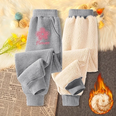 Quần thể thao bé gái lông cừu mùa đông ấm áp, in hoa Unisex – Giá 210.000 VNĐ