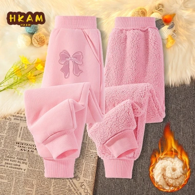 Quần thể thao bé gái lông cừu mùa đông ấm áp, in nơ Unisex - Giá chỉ 210.000₫