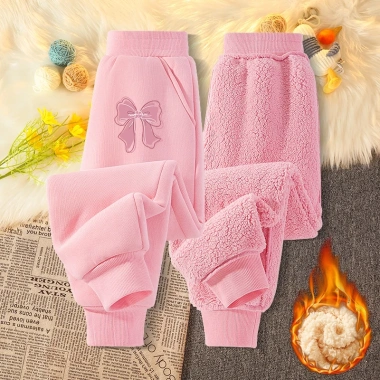 Quần thể thao bé gái lông cừu mùa đông ấm áp, in nơ Unisex - Giá chỉ 210.000₫