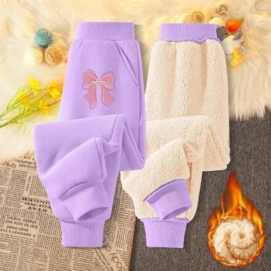 Quần thể thao bé gái lông cừu mùa đông ấm áp, in nơ Unisex - Giá chỉ 210.000₫