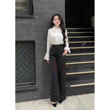 Quần Vải Nữ Quần Tây Nữ Ống Suôn Cạp Cao Chất Liệu Như Ý - Phong Cách Công Sở Giá 145k