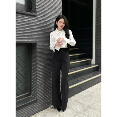 Quần Vải Nữ Quần Tây Nữ Ống Suôn Cạp Cao Chất Liệu Như Ý - Phong Cách Công Sở Giá 145k