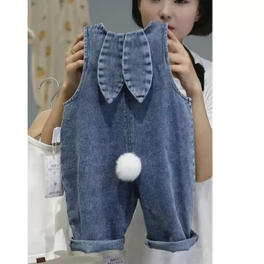 Quần yếm denim trẻ em LeTong có tai thỏ, quần dài dễ thương cho bé gái 2