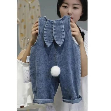 Quần yếm denim trẻ em LeTong có tai thỏ, quần dài dễ thương cho bé gái 7