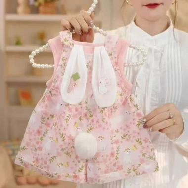 Quần yếm thỏ hoa hồng bé 0-3 tuổi – Bộ 2 món thoáng khí, phong cách công chúa mùa hè, giá 207.699 VND