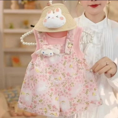 Quần yếm thỏ hoa hồng bé 0-3 tuổi – Bộ 2 món thoáng khí, phong cách công chúa mùa hè, giá 207.699 VND