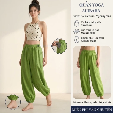 Quần Yoga Nữ Dáng Alibaba Cotton Lụa Co Giãn Thoáng Mát, Tập Tại Nhà - 423k