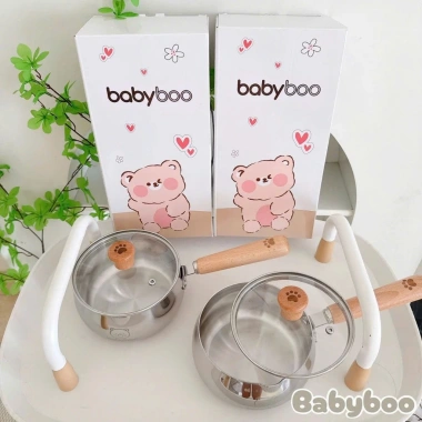 Quánh Inox 304 Babyboo Size 14 tay cầm inox và gỗ, giá 234.800đ ăn dặm 4