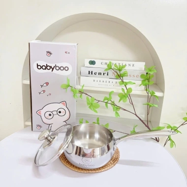 Quánh Inox 304 Babyboo Size 14 tay cầm inox và gỗ, giá 234.800đ ăn dặm 6