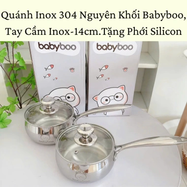 Quánh Inox 304 Babyboo Size 14 tay cầm inox và gỗ, giá 234.800đ ăn dặm 10