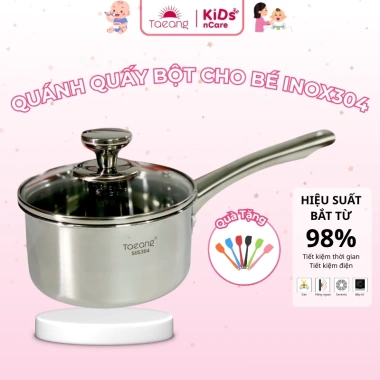 Quánh inox 304 liền khối TAEANG QLK14 14cm không lo cháy đáy - Quánh quấy bột, nấu cháo cho bé, giảm giá 20%
