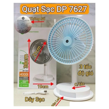 Quạt Bàn Mini Cảm Ứng DP 7.627 USB, LED Đa Năng, 3 Mức Gió, Mát Lạnh Gia Đình Có Bé