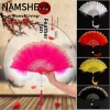 Quạt cầm tay lông vũ NAMSHEVA 2 mặt trắng đen, cổ điển Trung Quốc, nhựa xương ren gập lại - 72.270₫