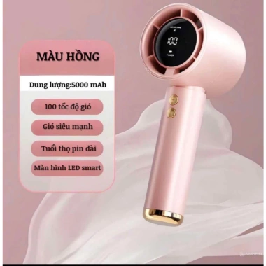Quạt cầm tay mini pin 4.000mAh, 100 cấp độ gió, màn hình hiển thị pin - Siêu nhẹ 6