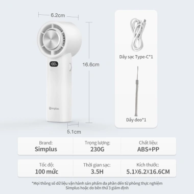 Quạt cầm tay Simplus Pink 4.000mAh – Không khí nén lạnh, tốc độ BlastX, bảo hành 1 năm 1 đổi 1 9