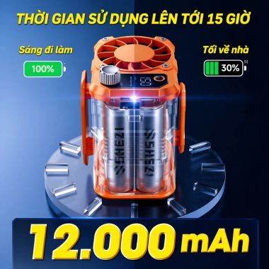 Quạt Đeo Hông 3in1 Pin 12.000mAh LCD + Đèn Pin + Sạc Dự Phòng - Giá 269k 6