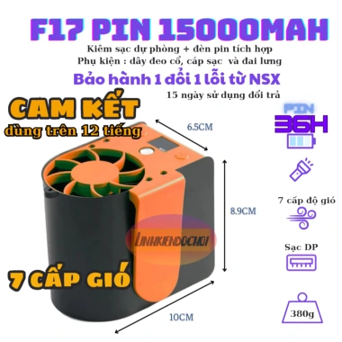 Quạt đeo thắt lưng F13 pin 10.000mAh, công suất cao, sạc dự phòng & đèn pin 2