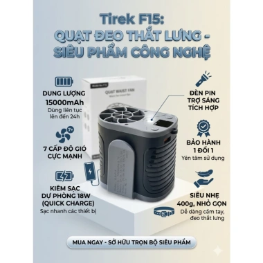 Quạt đeo thắt lưng F13 pin 10.000mAh, công suất cao, sạc dự phòng & đèn pin 4