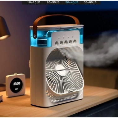 Quạt điều hòa hơi nước mini 3 chế độ, LED tích hợp, sạc USB, phun sương cho bàn, giá 100k, bảo hành 2