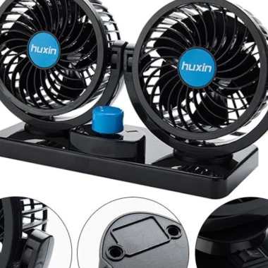 Quạt Đôi Mini ô tô 12V-24V, máy làm mát xe, 3 chế độ gió xoay 360, chỉ 85.900₫