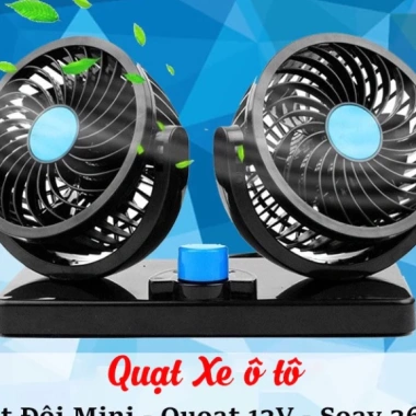 Quạt Đôi Mini ô tô 12V-24V, máy làm mát xe, 3 chế độ gió xoay 360, chỉ 85.900₫