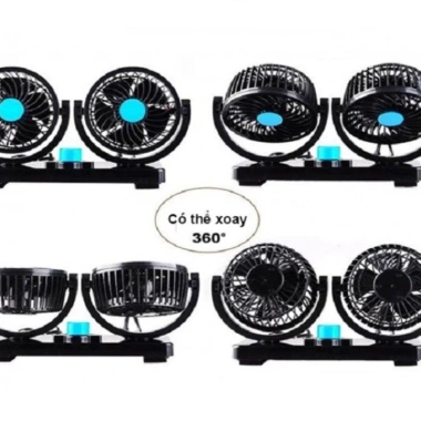 Quạt Đôi Mini ô tô 12V-24V, máy làm mát xe, 3 chế độ gió xoay 360, chỉ 85.900₫