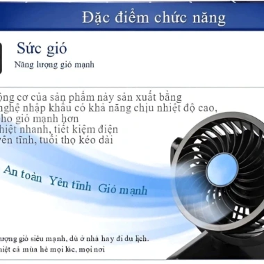 Quạt Đôi Mini ô tô 12V-24V, máy làm mát xe, 3 chế độ gió xoay 360, chỉ 85.900₫