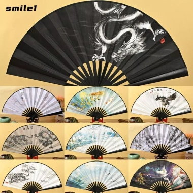 Quạt gấp cổ điển SMILE lụa Nhật Bản, tranh mực hai mặt nhựa – Giá chỉ 80.300₫