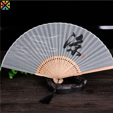 Quạt Gấp Cổ Điển Thêu Viền Hanfu - Tay Cầm Tre, Cotton, Vải Lanh, 104.870₫ 4