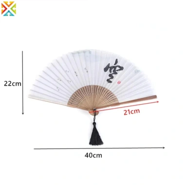 Quạt Gấp Cổ Điển Thêu Viền Hanfu - Tay Cầm Tre, Cotton, Vải Lanh, 104.870₫ 7