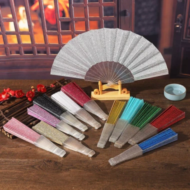 Quạt Gấp Đa Năng Di Động Màu Trơn Lấp Lánh Nhựa Hoàn Hảo Cho Đám Cưới Tiệc Du Lịch Cosplay Quà Tặng 3