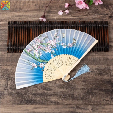 Quạt gấp lụa thân gỗ sang trọng, cổ điển khiêu vũ, chất lượng cao - 47.443₫ 7
