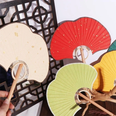 Quạt giấy gạo NLINNI – Quạt tròn bạch quả cầm tay hai mặt, thủ công tinh tế, tranh thư pháp