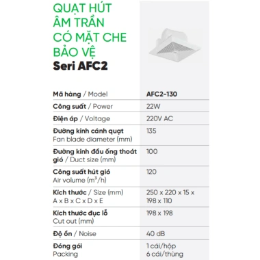 Quạt hút âm trần MPE AFC2 22‑27W – Mặt che bảo vệ, lọc mùi đồ ăn, khí gas, giá chỉ 463.969₫ 10 Quạt hút âm trần MPE AFC2 22‑27W – Mặt che bảo vệ, lọc mùi đồ ăn, khí gas, giá chỉ 463.969₫ 10