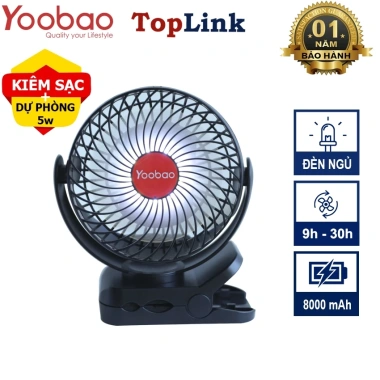 Quạt Kẹp Mini Yoobao F8 3in1 Tích Điện 8.000mAh Đèn LED Dùng 9‑30h Sạc Dự Phòng 10