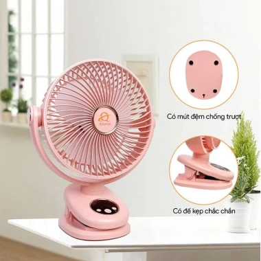 Quạt Kẹp Tích Điện Q8 Tự Động Xoay 20cm Đèn LED Hiển Thị % Pin Giá Ưu Đãi 379k