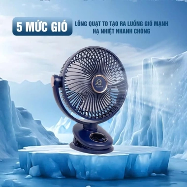 Quạt Kẹp Tích Điện Q8 Tự Động Xoay 20cm Đèn LED Hiển Thị % Pin Giá Ưu Đãi 379k