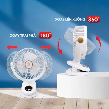 Quạt Kẹp Tích Điện Q8 Tự Động Xoay 20cm Đèn LED Hiển Thị % Pin Giá Ưu Đãi 379k