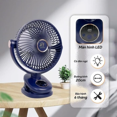 Quạt Kẹp Tích Điện Q8 Tự Động Xoay 20cm Đèn LED Hiển Thị % Pin Giá Ưu Đãi 379k