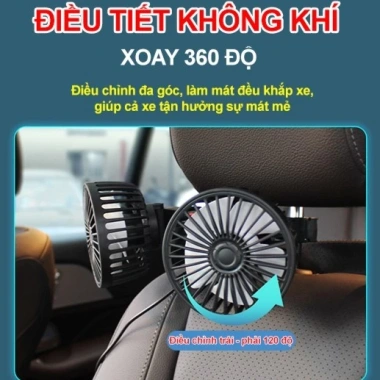 Quạt làm mát 2 đầu gắn ghế sau ô tô Xoay 360 độ, công suất lớn, bảo hành 12 tháng 3 Quạt làm mát 2 đầu gắn ghế sau ô tô Xoay 360 độ, công suất lớn, bảo hành 12 tháng 3