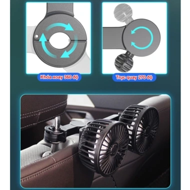 Quạt làm mát 2 đầu gắn ghế sau ô tô Xoay 360 độ, công suất lớn, bảo hành 12 tháng 5 Quạt làm mát 2 đầu gắn ghế sau ô tô Xoay 360 độ, công suất lớn, bảo hành 12 tháng 5