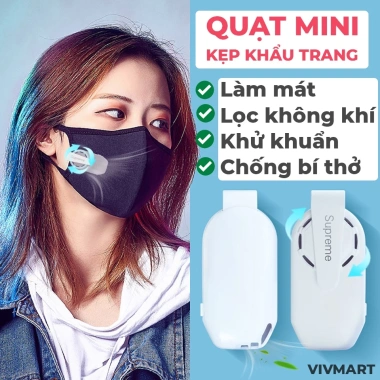 Quạt Mini kẹp khẩu trang - Làm mát, lọc không khí, khử khuẩn, chống bí thở, 120k