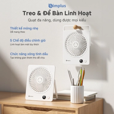 Quạt Mini Simplus Pink Bàn Chân Đế Xông Tinh Dầu 5 Chế Độ Gió 7.6h DFSH016 Bảo Hành 1 Năm 2