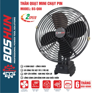 Quạt Pin Boshun 8 inch 2 Cấp Độ Gió 7 Tiếng Liên Tục, Chân Pin Phổ Thông, Giá 199k 6