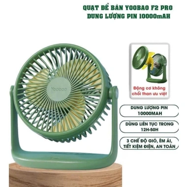 Quạt sạc để bàn YOOBAO F2 Pro 10.000mAh - 12‑50h, 3 mức gió, độ bền cao, 450k