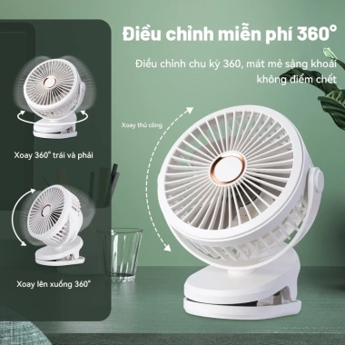 Quạt Sạc Mini Pin 30.000mAh GF07 - Kẹp Bàn, Xe Đẩy, Du Lịch, Bảo Hành 6 Tháng