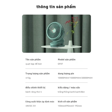 Quạt Sạc Mini Pin 30.000mAh GF07 - Kẹp Bàn, Xe Đẩy, Du Lịch, Bảo Hành 6 Tháng 9 Quạt Sạc Mini Pin 30.000mAh GF07 - Kẹp Bàn, Xe Đẩy, Du Lịch, Bảo Hành 6 Tháng 9
