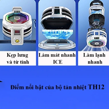 Quạt tản nhiệt điện thoại Kiri TH12 sò lạnh AI LED RGB Giảm 20% làm lạnh không tụt FPS 6