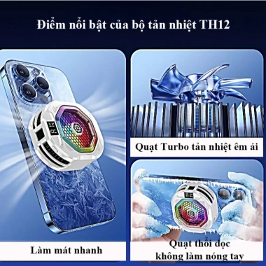 Quạt tản nhiệt điện thoại Kiri TH12 sò lạnh AI LED RGB Giảm 20% làm lạnh không tụt FPS 7