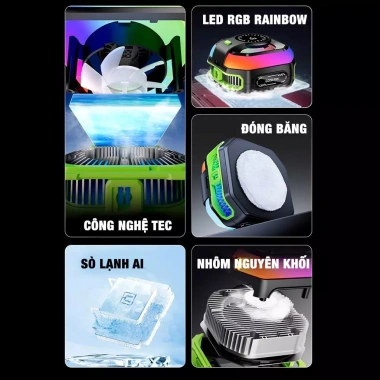 Quạt tản nhiệt điện thoại sò lạnh J86 Pro AI LED RGB Rainbow, từ tính, đóng băng, giá 225.000₫ 2